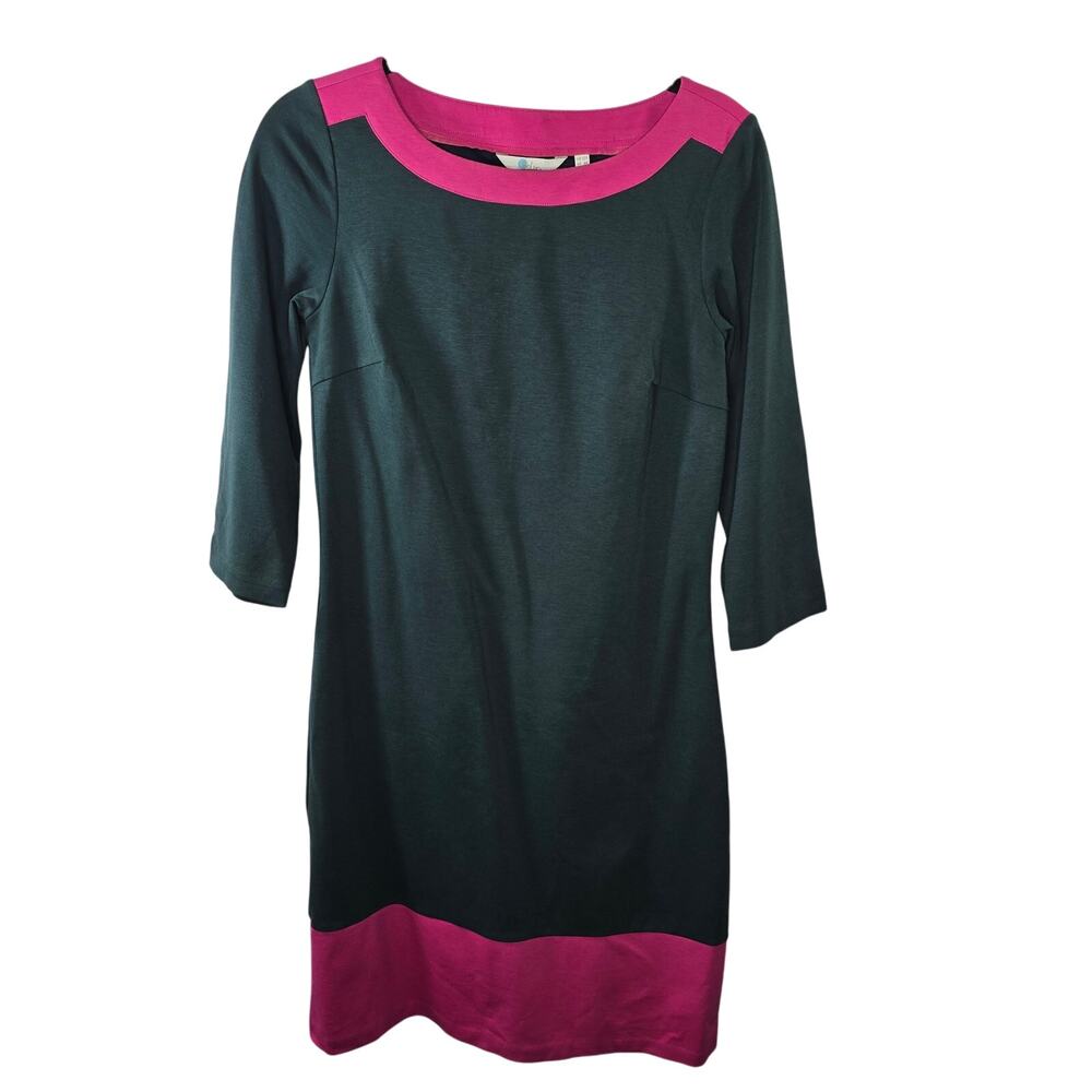 Women's Boden Dark Green and Pink Colorblock 3/4 Sleeve Sheath Dress Size 6R